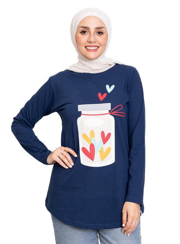 True Blue Printed Long - Sleeve Design 49 - Khotwh